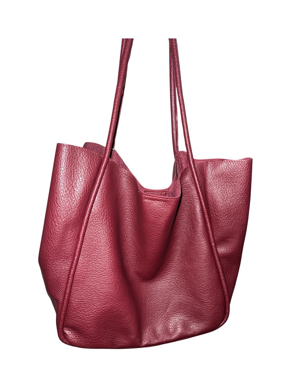 KK XIU Large Vegan Leather Slouch Hobo Tote Bag Shoulder Purse Burgundy NWT